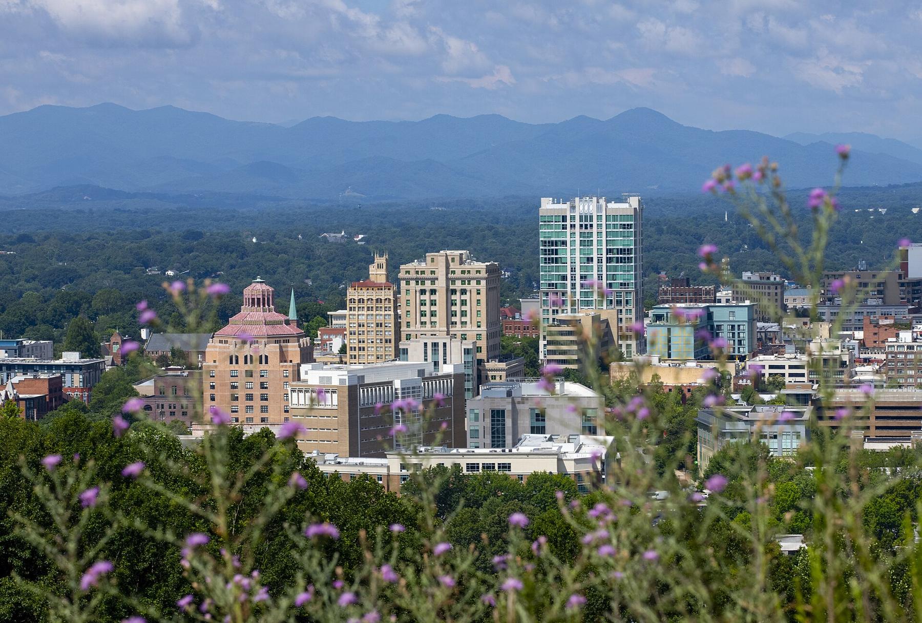 Asheville skyline against mountains